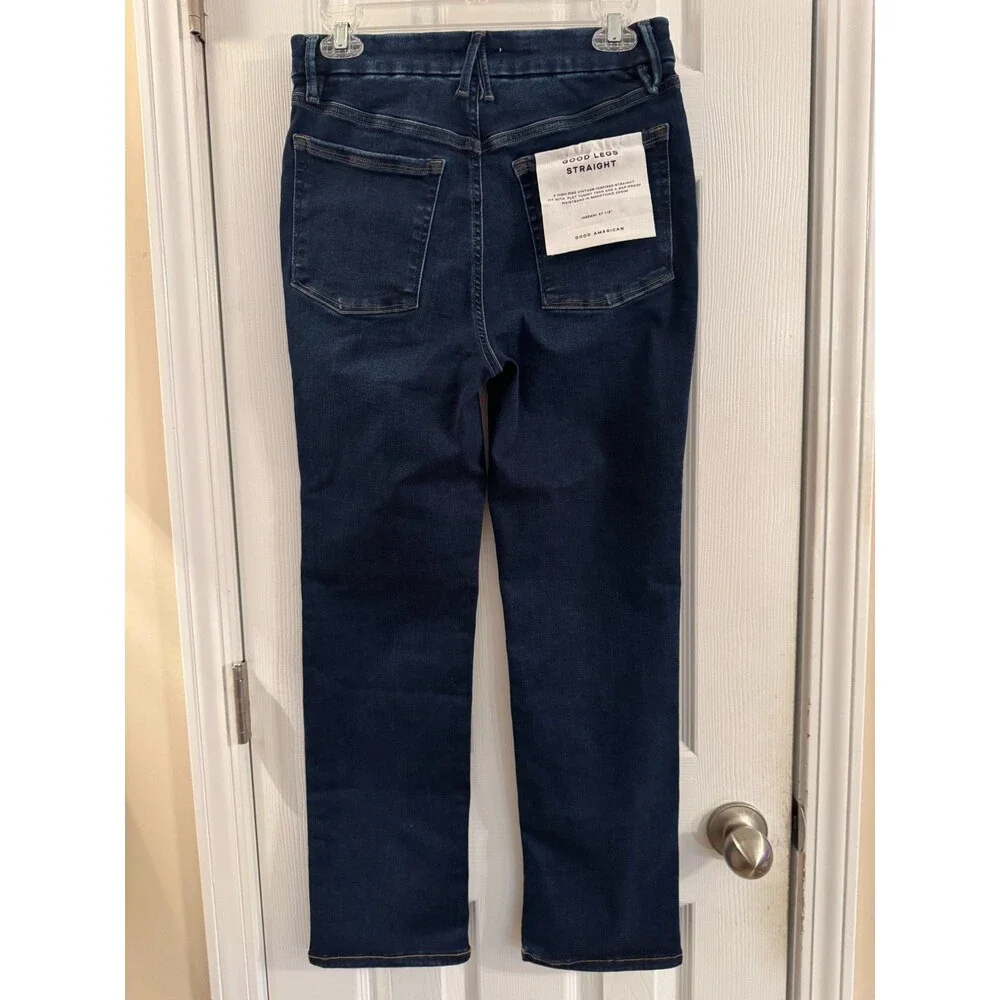 Good American Good Legs Straight Pull-On High Rise Jeans Sz 3 Indigo Wash 27.5" - Picture 3 of 12